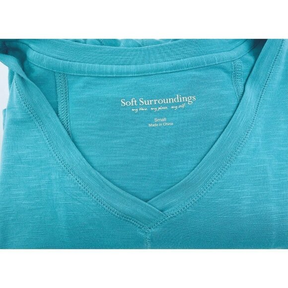 Soft Surroundings Sz S Slub Knit A Line Swing Top Blouse V Neck Womens Teal - Picture 7 of 9